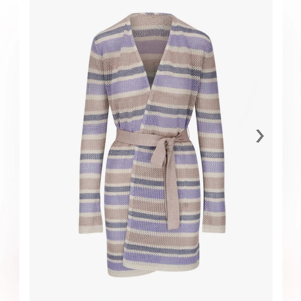 L'AGENCE Koi Striped Belted Women's Knit Cardigan - Lavender and Cream - Picture 3 of 9